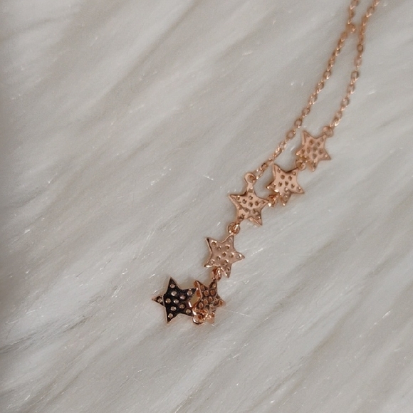 NIB Rose Gold Over 925 Sterling Silver Dazzling Drop Star Cluster Necklace W Box - Picture 12 of 14